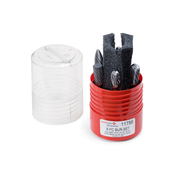 Weldcote 8-Piece Carbide Burs Kit - Sizes SA-5D, SC-5D, SD-5D, SE-5D, SG-5D, SH-5D, SL-4D, SM-5D - 11756