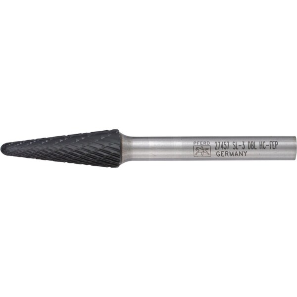 Pferd HICOAT Bur - 14 Degree Taper, DBL Cut - 3/8" x 1-1/16" x 1/4" Shank - SL-3, HC-NFE Coating - 27457
