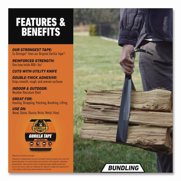Gorilla Glue Ultimate Tape, 3in Core, 1.88in x 20 yd, Black - 113499