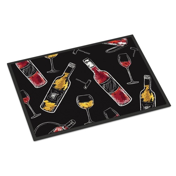 Carolines Treasures Red and White Wine on Black Indoor or Outdoor Mat, 24 x 36 in. - BB5197JMAT