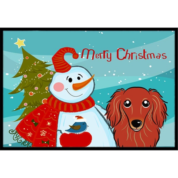 Carolines Treasures Snowman With Longhair Red Dachshund Indoor and Outdoor Mat- 24 x 36 in. - BB1834JMAT