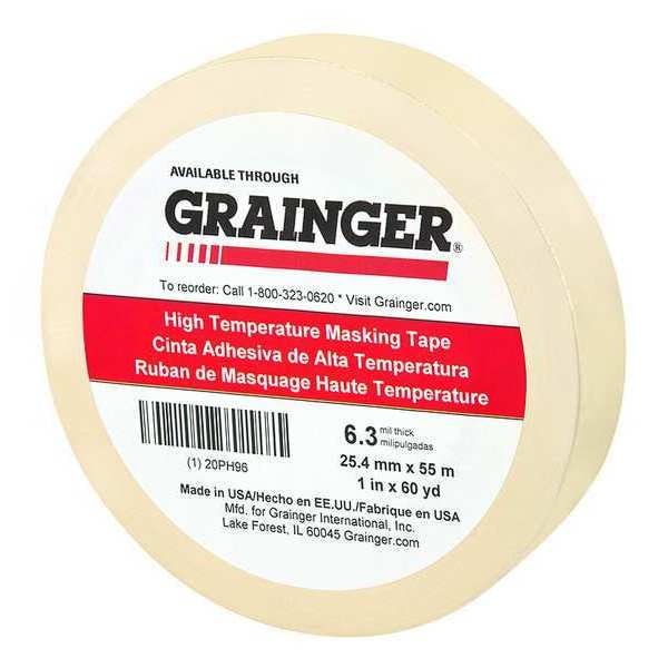 Zoro Select Painter's Tape, 1 in W x 60 yd L, 6.3 mil Thick, Tan, Rubber Adhesive - 20PH96