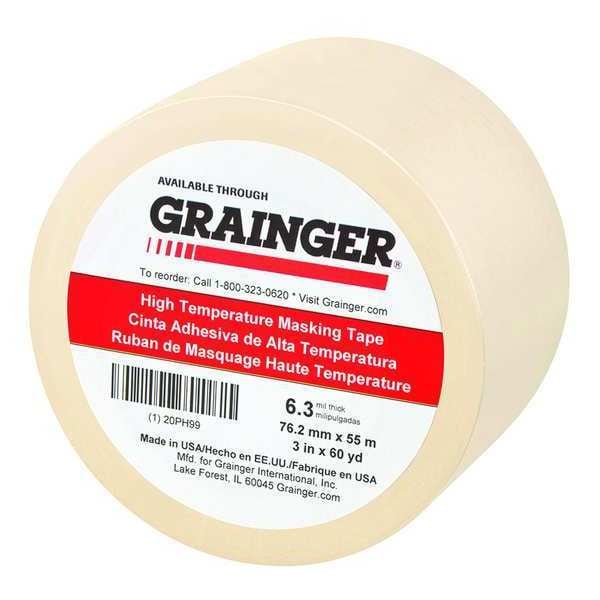 Zoro Select Painter's Tape, 3 in W x 60 yd L, 6.3 mil Thick, Tan, Rubber Adhesive - 20PH99