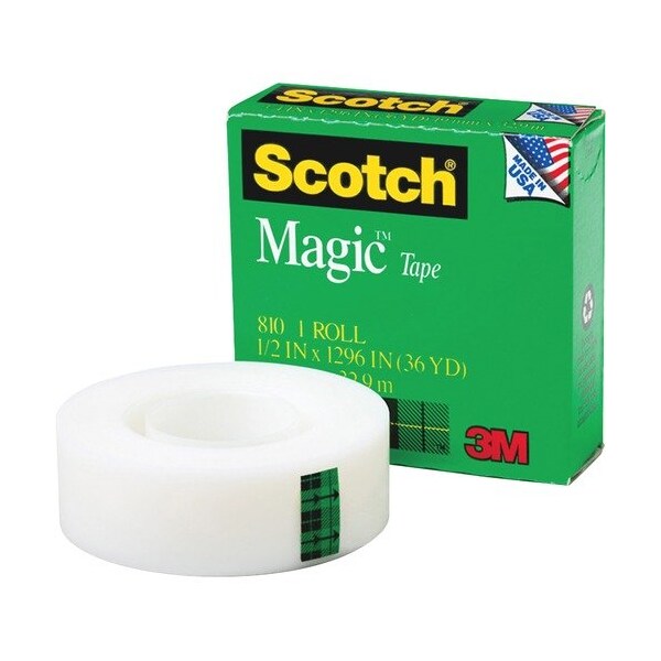 3M Commercial Tape, Roll, Invis, 1/2X1296in, 12PK - MMM810121296PK