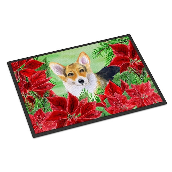 Carolines Treasures Pembroke Corgi Poinsettas Indoor or Outdoor Mat, 24 x 36 in. - CK1291JMAT