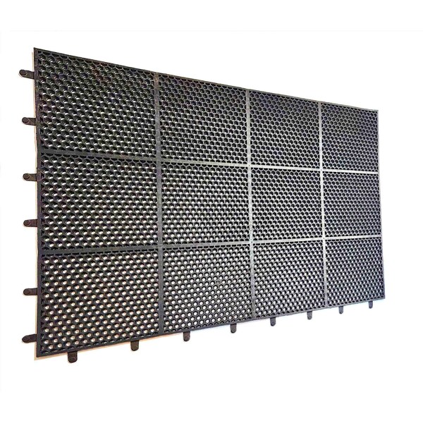 Rhino Mats Hex-O-Lite Drain-Thru Drainage Mat, Rubber, Drainage Holes, 3 ft W x 4 ft L, Black - HC3648BLK