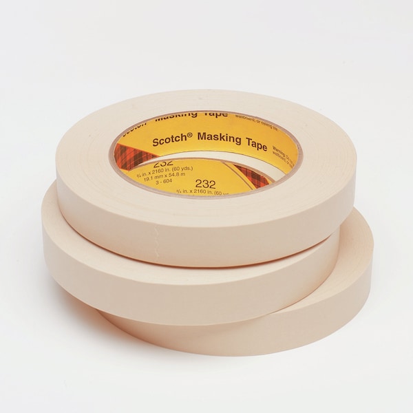 3M Painter's Tape, 12 mm W x 55 m L, 6.3 mil Thick, Tan, Rubber Adhesive - 232