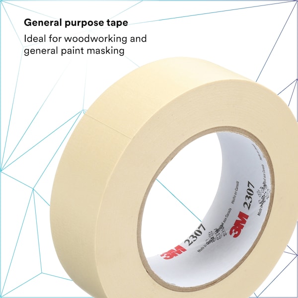3M Masking Tape, 36 mm W x 55 m L, 5.2 mil Thick, Tan, Rubber Adhesive, 24 PK - 71119