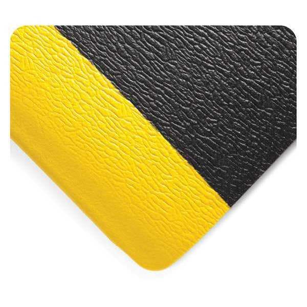 Wearwell Antifatigue Mat, 12 ft. L x 2 ft. W, 5/8" Thickness, Pebble, Black/Yellow - 444.58X2X12BYL