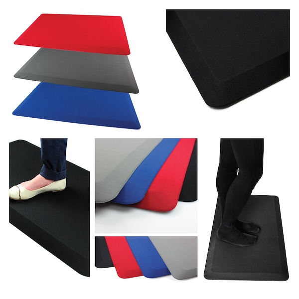 Floortex Antifatigue Mat, 24 in L x 16 in W, 0.8 in Thickness, Polyurethane with Polyester cover, Black - CC1624BLK