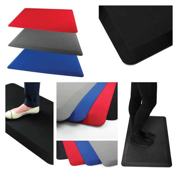 Floortex Antifatigue Mat, 24 in L x 16 in W, 0.8 in Thickness, Polyurethane with Polyester cover, Black - CC1624BLK