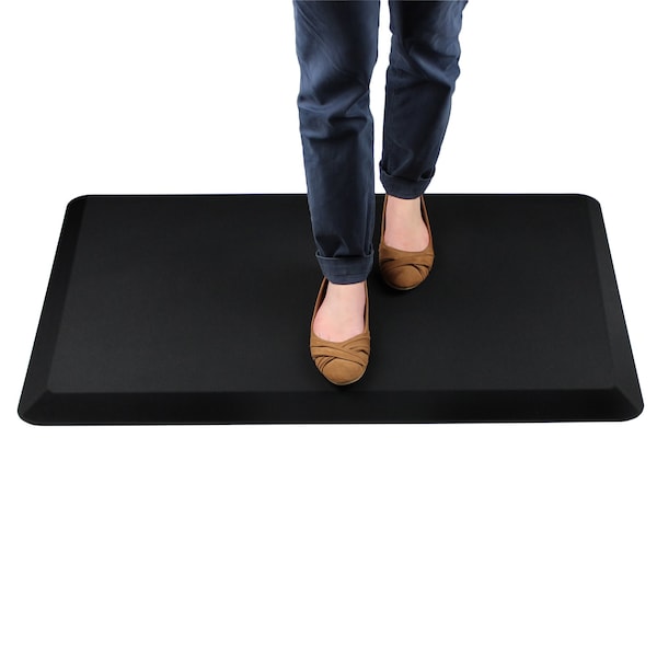 Floortex Antifatigue Mat, 24 in L x 16 in W, 0.8 in Thickness, Polyurethane with Polyester cover, Black - CC1624BLK