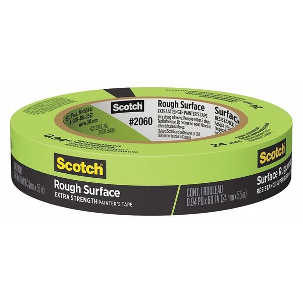 3M Painter's Tape, 24 mm W x 55 m L, 15 mil Thick, Green, Rubber Adhesive, 36 PK - 2060