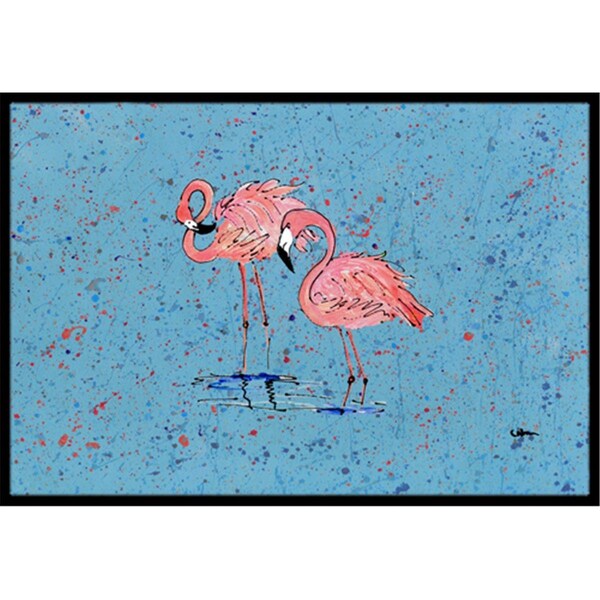 Carolines Treasures Flamingo on Blue Speckle Indoor Or Outdoor Doormat- 24 x 36 in. - 8566-JMAT