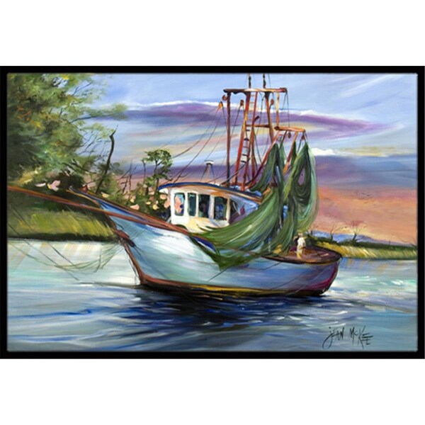 Carolines Treasures Jeannie Shrimp Boat Indoor and Outdoor Mat- 18 x 27 in. - JMK1059MAT
