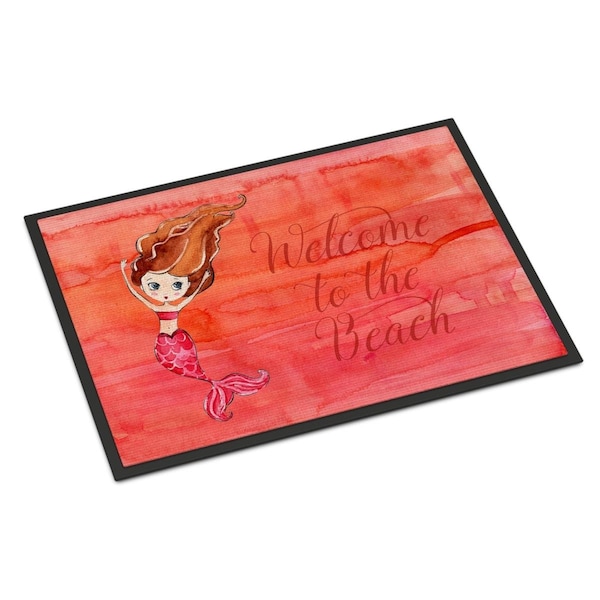 Carolines Treasures Mermaid Welcome Red Indoor or Outdoor Mat - 18 x 27 in. - BB8516MAT