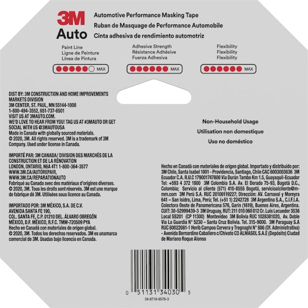 3M Automotive Performance Masking Tape, 6mm x 55m, 48 per case, 48PK - 34030ESF