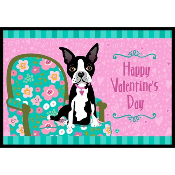 Carolines Treasures Happy Valentines Day Boston Terrier Indoor or Outdoor Mat- 18 x 27 - VHA3001MAT