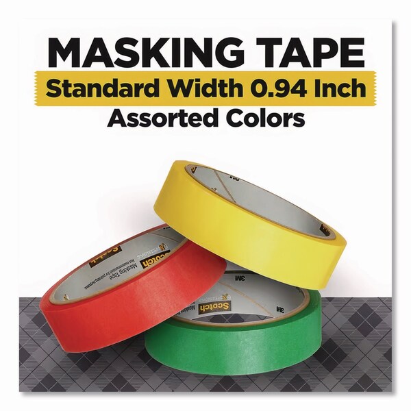 Scotch Expressions Masking Tape, 3in Core, 0.94in x 20 yds, Red, Green, Yellow, 3PK - 3437-3PRM