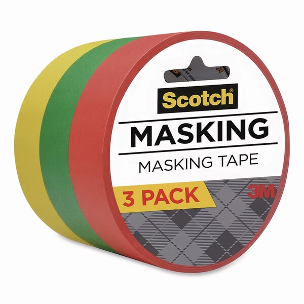 Scotch Expressions Masking Tape, 3in Core, 0.94in x 20 yds, Red, Green, Yellow, 3PK - 3437-3PRM