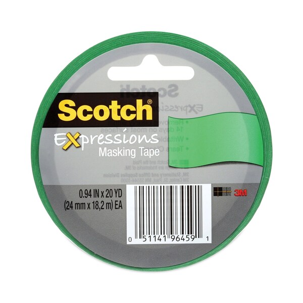 Scotch Expressions Masking Tape, 3in Core, 0.94in x 20 yds, Primary Green - 3437-PGR