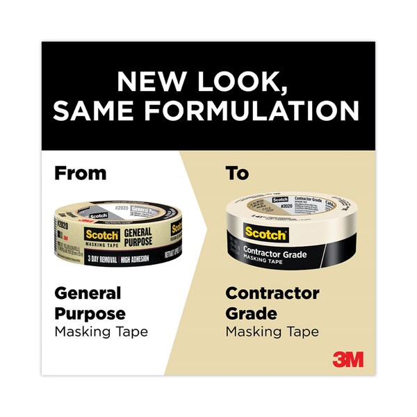 Scotch Commercial-Grade Masking Tape for Production Painting, 3in Core, 0.94in x 60 yds, Natural - 2020-1A-BK