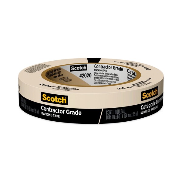 Scotch Commercial-Grade Masking Tape for Production Painting, 3in Core, 0.94in x 60 yds, Natural - 2020-1A-BK