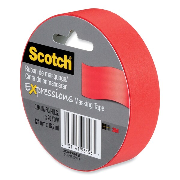 Scotch Expressions Masking Tape, 3in Core, 0.94in x 20 yds, Primary Red - 3437-PRD