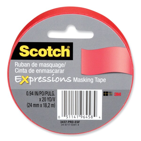 Scotch Expressions Masking Tape, 3in Core, 0.94in x 20 yds, Primary Red - 3437-PRD