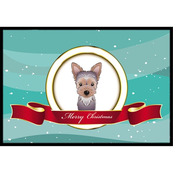 Carolines Treasures Yorkie Puppy Merry Christmas Indoor and Outdoor Mat- 18 x 27 in. - BB1542MAT