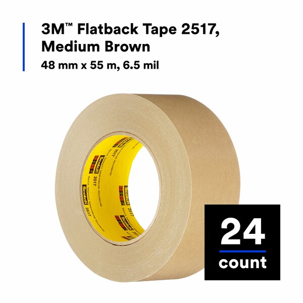 3M Splicing Tape, 48 mm W x 55m L, 6.5 mil Thick, Brown, Rubber Adhesive, 24 PK - 2517
