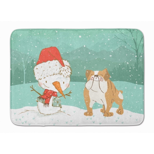 Carolines Treasures English Bulldog Snowman Christmas Machine Washable Memory Foam Mat - CK2053RUG