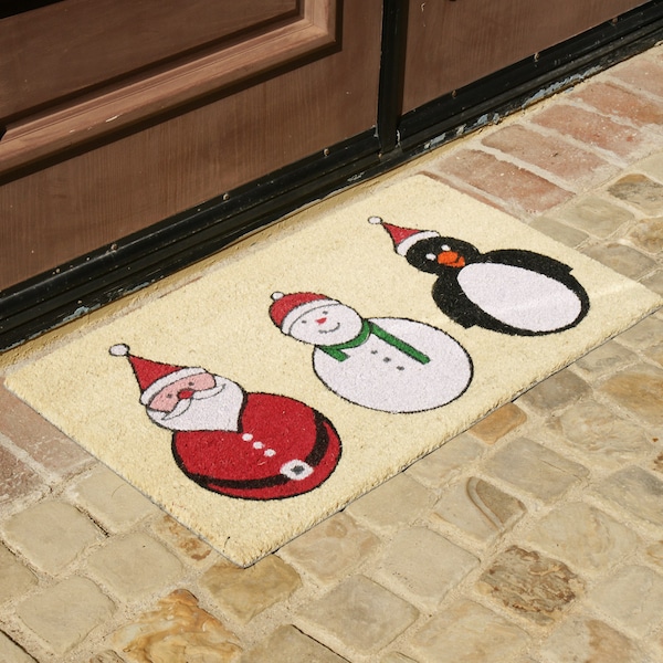 Rubber-Cal Santa, Snowman and a Penguin Holiday Doormats Christmas Mats, 18 x 30-Inch - 10-106-050