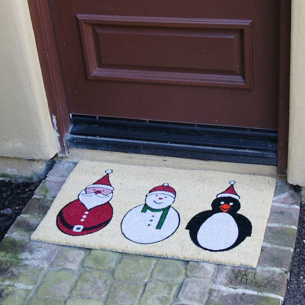 Rubber-Cal Santa, Snowman and a Penguin Holiday Doormats Christmas Mats, 18 x 30-Inch - 10-106-050