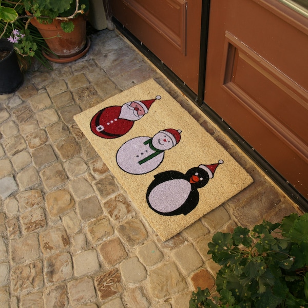 Rubber-Cal Santa, Snowman and a Penguin Holiday Doormats Christmas Mats, 18 x 30-Inch - 10-106-050