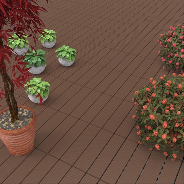 Standalone Patio & Deck Tiles-Interlocking Slat Pattern Outdoor Floor Pavers - Brown - 6 Piece - ST3242205