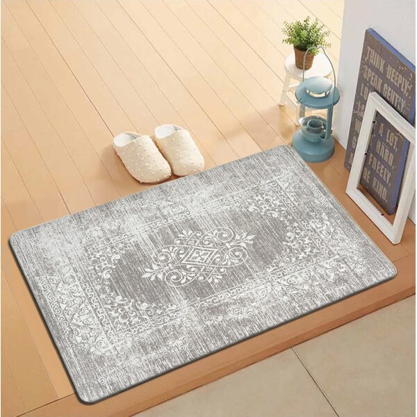 World Rug Gallery Antifatigue Mat, 30 in L x 18 in W, 0.47 in Thickness, Distressed, Gray - 811GRAY18X30
