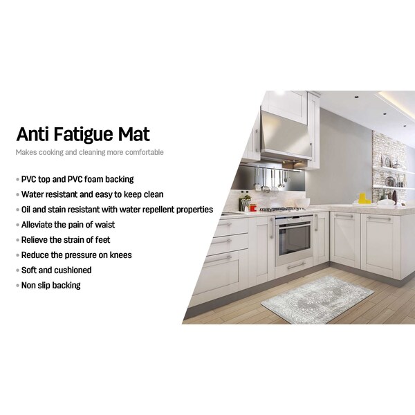 World Rug Gallery Antifatigue Mat, 30 in L x 18 in W, 0.47 in Thickness, Distressed, Gray - 811GRAY18X30