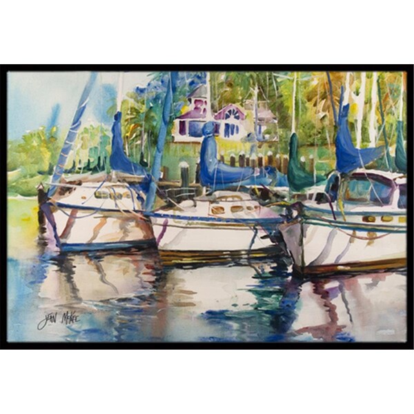 Carolines Treasures Safe Harbour Sailboats Indoor and Outdoor Mat- 24 x 36 in. - JMK1071JMAT