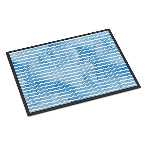 Carolines Treasures Beach Watercolor Waves Indoor or Outdoor Mat, 18 x 27 in. - BB7531MAT