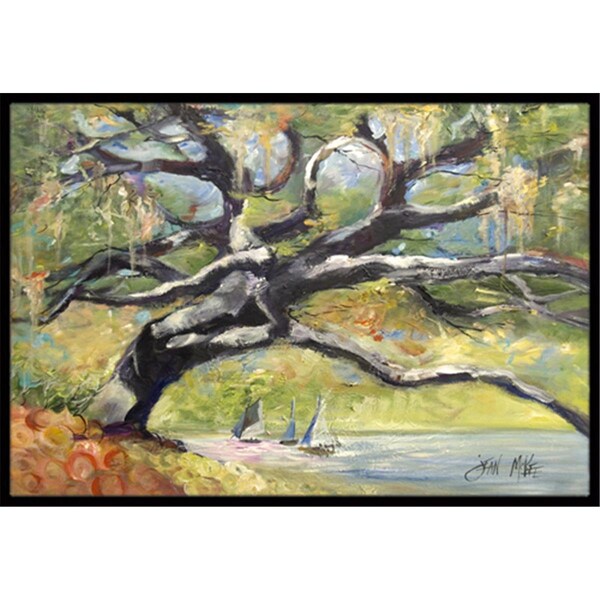 Carolines Treasures Oak Tree On The Bay With Sailboats Indoor and Outdoor Mat- 18 x 27 in. - JMK1132MAT
