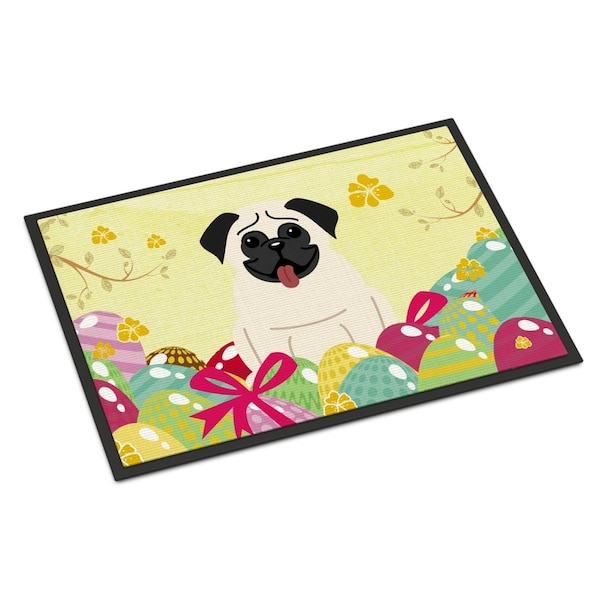 Carolines Treasures 24 x 36 in. Easter Eggs Pug Cream Indoor or Outdoor Mat - BB6004JMAT