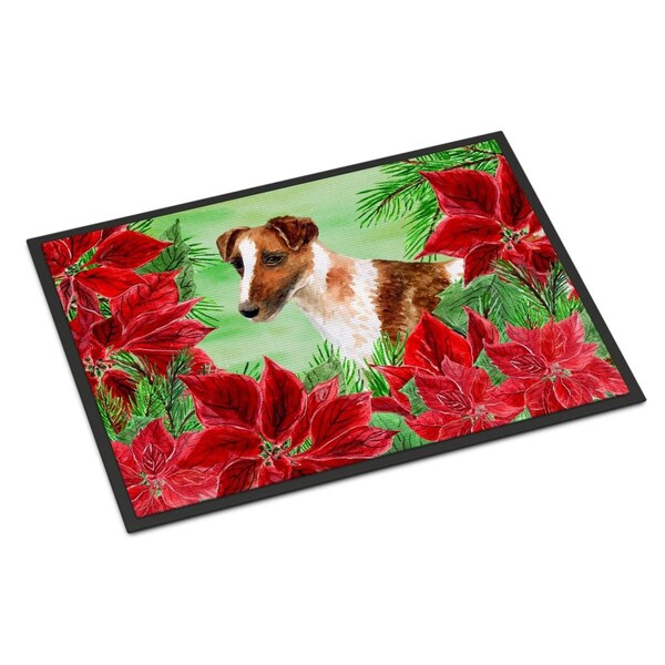 Carolines Treasures Smooth Fox Terrier Poinsettas Indoor or Outdoor Mat, 18 x 27 in. - CK1296MAT