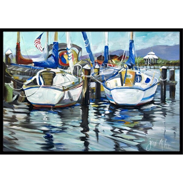 Carolines Treasures Tourquoise Bay Sailboat Indoor and Outdoor Mat- 24 x 36 in. - JMK1087JMAT