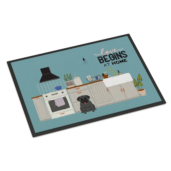 Carolines Treasures 24 x 36 in. Black Pug Kitchen Scene Indoor or Outdoor Mat - CK7710JMAT