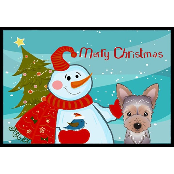 Carolines Treasures Snowman With Yorkie Puppy Indoor and Outdoor Mat- 24 x 36 in. - BB1852JMAT