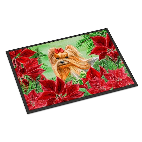 Carolines Treasures Yorkshire Terrier Poinsettas Indoor or Outdoor Mat, 24 x 36 in. - CK1333JMAT