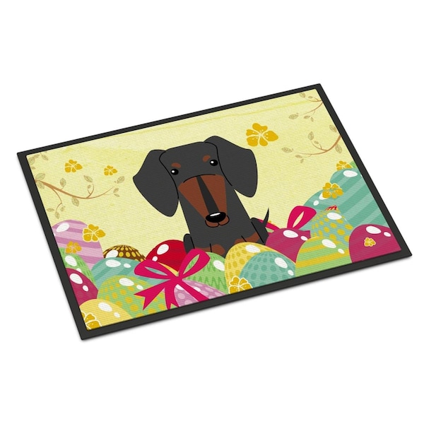 Carolines Treasures 24 x 36 in. Easter Eggs Dachshund Black Tan Indoor or Outdoor Mat - BB6132JMAT
