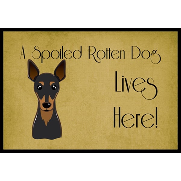 Carolines Treasures Min Pin Spoiled Dog Lives Here Indoor and Outdoor Mat- 24 x 36 in. - BB1488JMAT