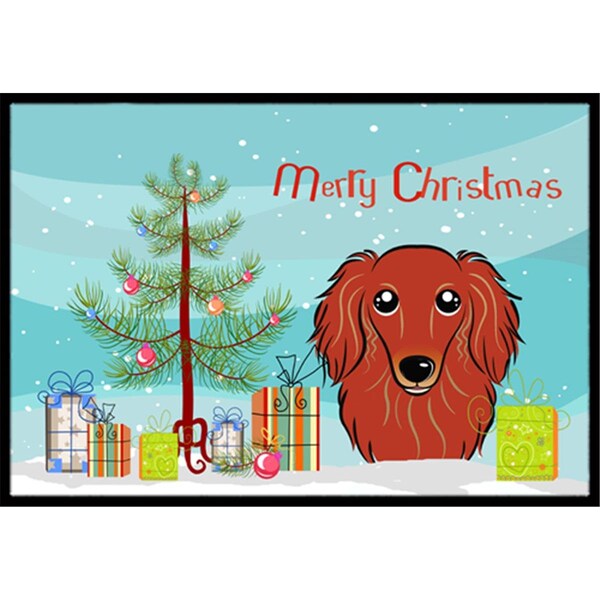 Carolines Treasures Christmas Tree and Longhair Red Dachshund Indoor or Outdoor Mat- 18 x 27 - BB1586MAT
